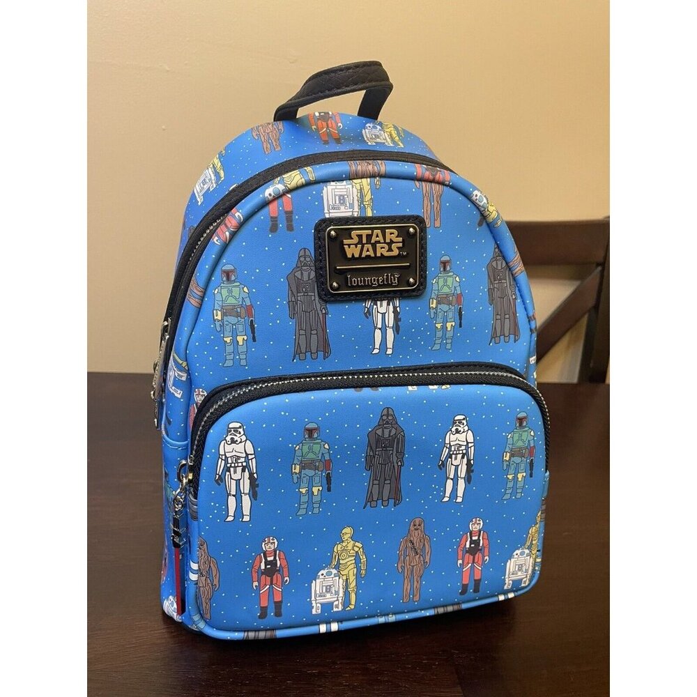 Loungefly Star Wars Blue Action Figures Allover Print Mini Backpack NWT